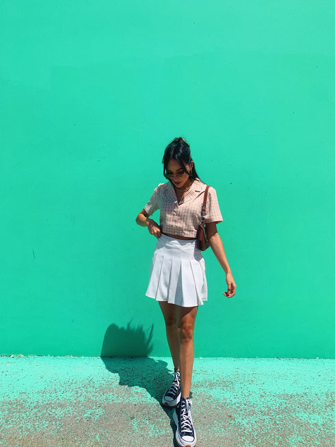 Vintage Summer Checked Top// Tan *HAI'S PICK*